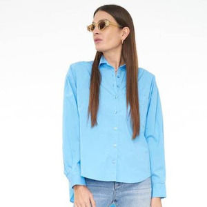 Pistola Sloane Long Sleeve Oversized Button Down Shirt in Campanula Blue Large L